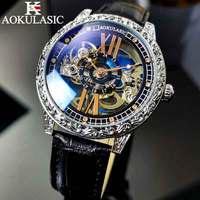 AOKULASIC Brand Men Mechanical Watch Fashion Transparent Skeleton Automatic Luminous Clock Business Waterproof Sport Wristwatch
