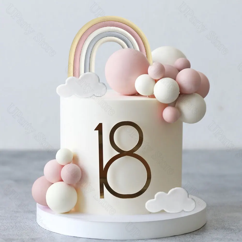 1 Set Kugeln, Regenbogen-Kuchenaufsätze, weiße Wolke, Beige, Regenbogen, rosa, nackte Kuchenbälle für Babyparty, Geburtstag, Kuchendekorationen, Gastgeschenke