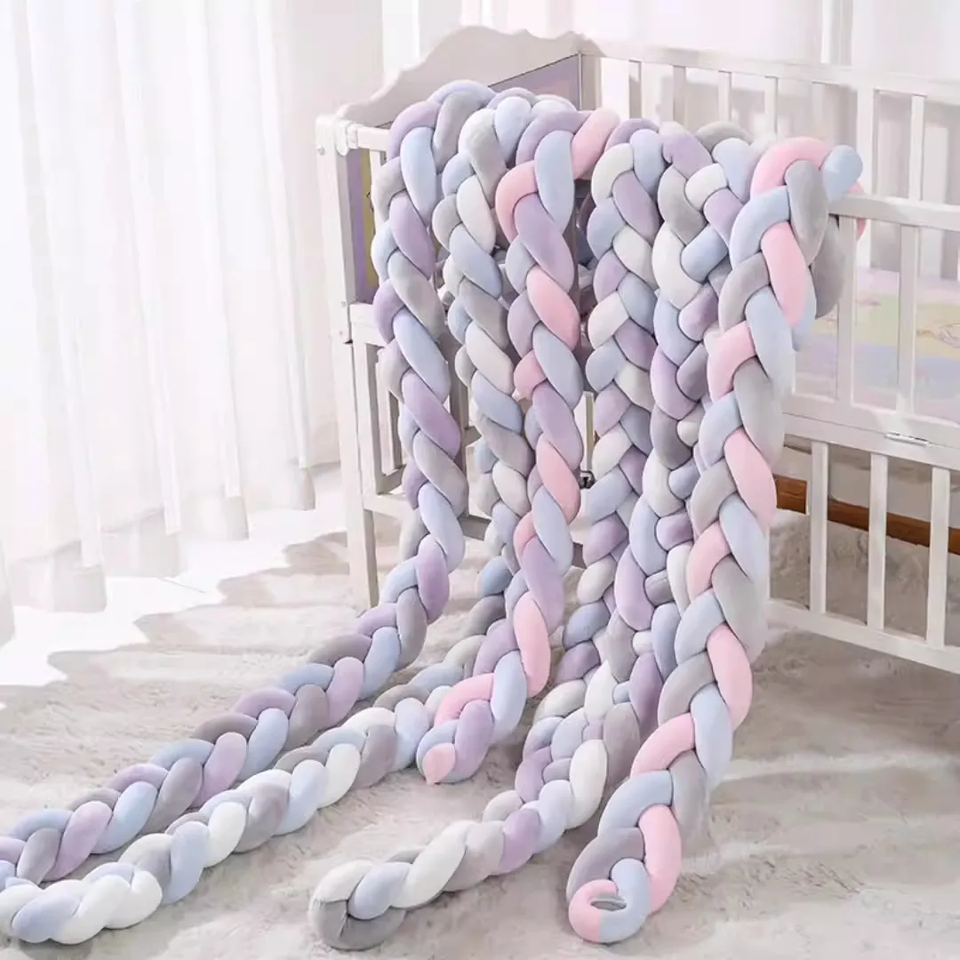Three Strand Braided Rope Knotted Pillow Ins Nordic Braid Handwoven Crib Rail Protector for Baby Infant Bed Safety