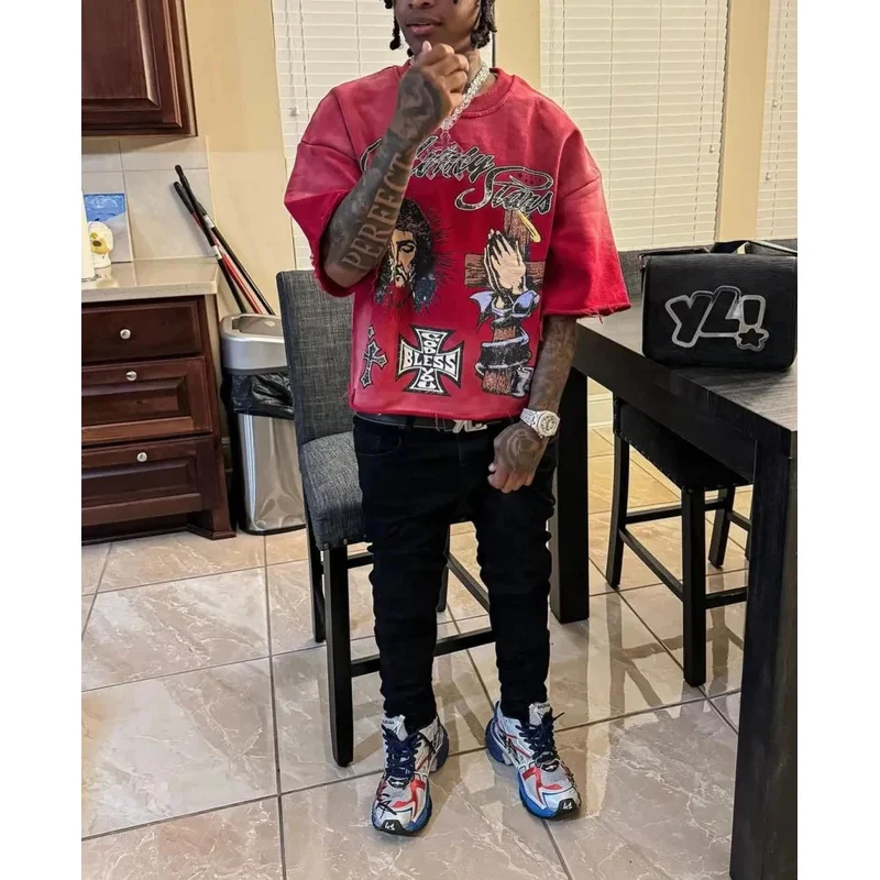 

Streetwear Summer Trend Mens and Womens Hip Hop Graffiti Pattern Print Design Shirt Retro Harajuku Oversized Loose T Shirt Tops