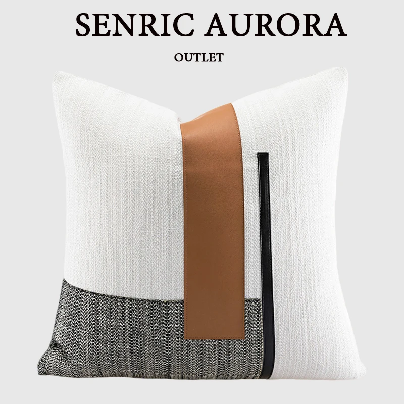 

Бежевая хлопково-льняная лоскутная наволочка оранжево-черная искусственная кожа 50x50 см подушка современная легкая роскошная модель наволочка для комнаты