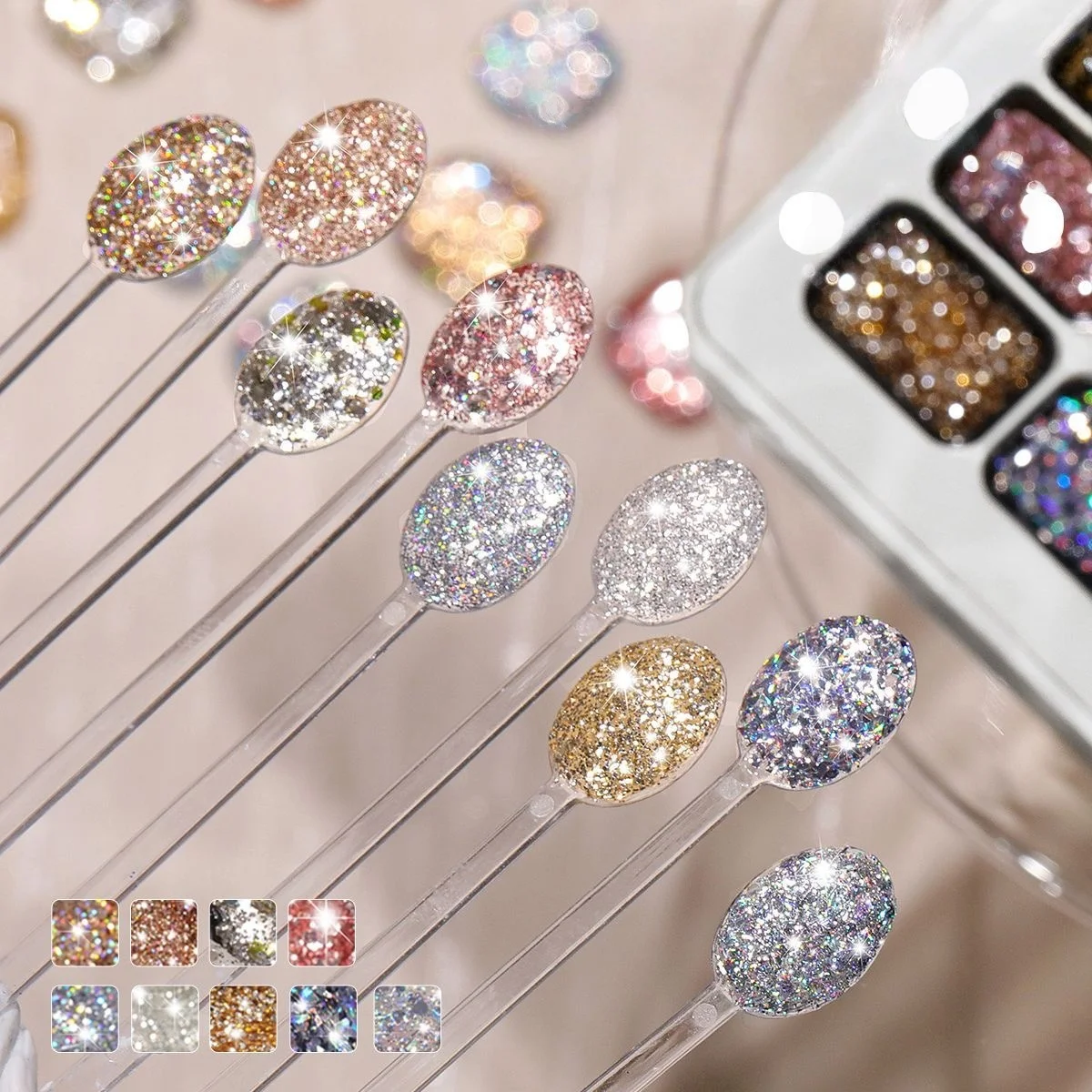 Neunfarbiges Diamant-Nagelgel, geeignet für DIY-Nägel, Salon und Nageldesign.