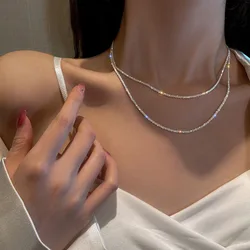 Authentic Italian Silver Color Necklace Sparkling Clavicle Chain Sweater Chain High Jewelry For Woman Charm Jewelry Gift