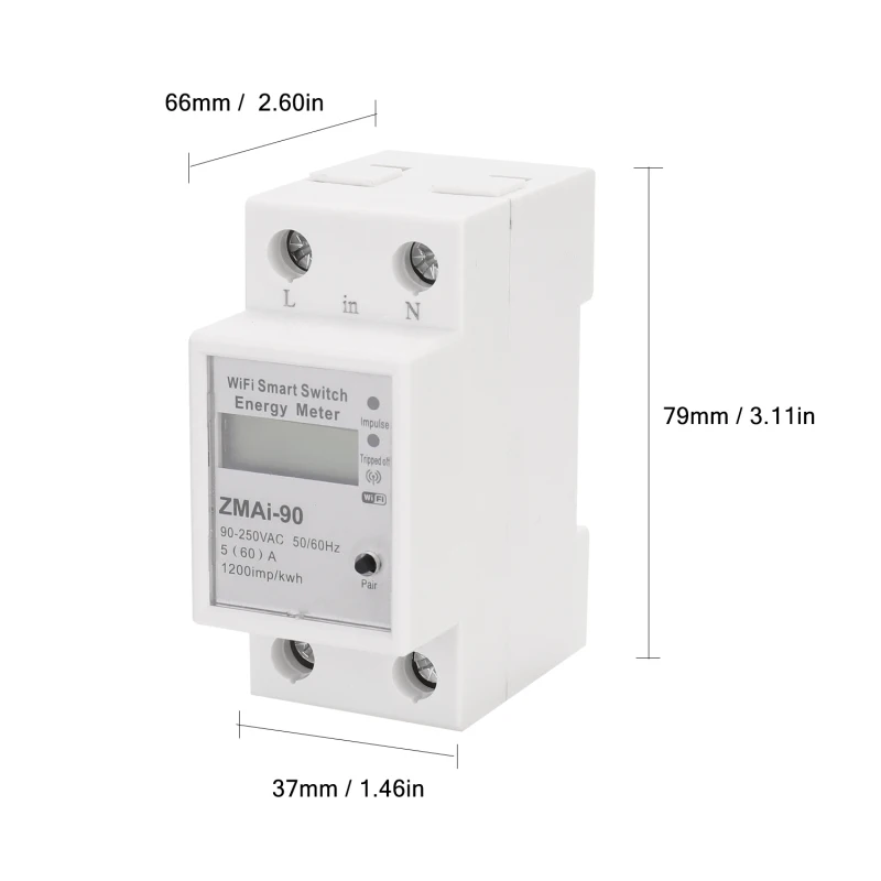 Medidor de energía con interruptor inteligente Wifi, modelo de ZMAI-90, voltímetro, vatímetro, medidor de potencia, aplicación Tuya Smart Life, funciona con Alexa y Google Home