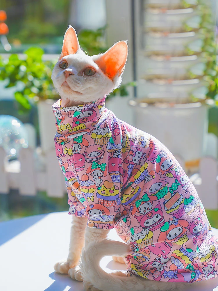 Sphynx Cat Warm Coat in Spring Hairless Cat Clothes Soft Cotton Turtleneck Jumpsuit For Devon Rex Sweet Sweatshirt For Kittens