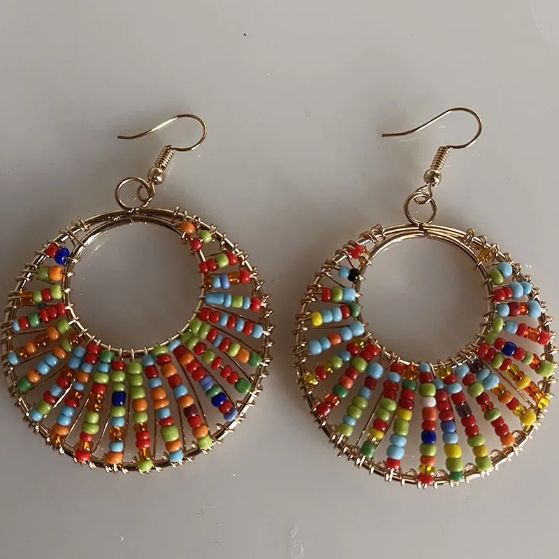 2025 New in fashion rainbow beaded big bridal dangle earrings/boucle d’oreille/kolczyki damskie/oorbellen dames/bohemian jewelry