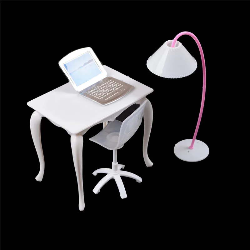 1 Set 1/12 Book Desk Writing Study Desk Computer Chair School Desk Furniture Model Toy Dollhouse Decor