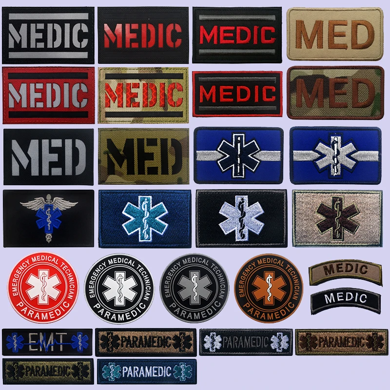 Tactical Medic Patches Morale IR Infrared Reflective Medical First Aid Fastener Hook Loop Embroidered Emblem Applique Vest Badge