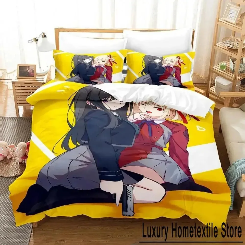 New Lycoris Recoil Bedding Set Single Twin Full Queen King Size Bed Set Aldult Kid Bedroom Duvet cover Sets Anime Bed Sheet Set