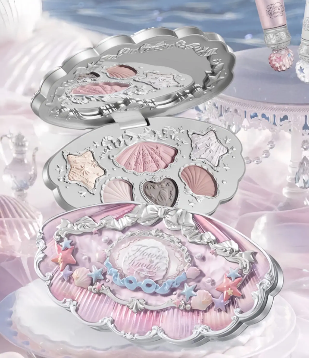 

Flower Know Shell Pearl Collection Палитра теней для век с блестками для глаз Палитра для макияжа Стойкая шестицветная косметика для теней для век