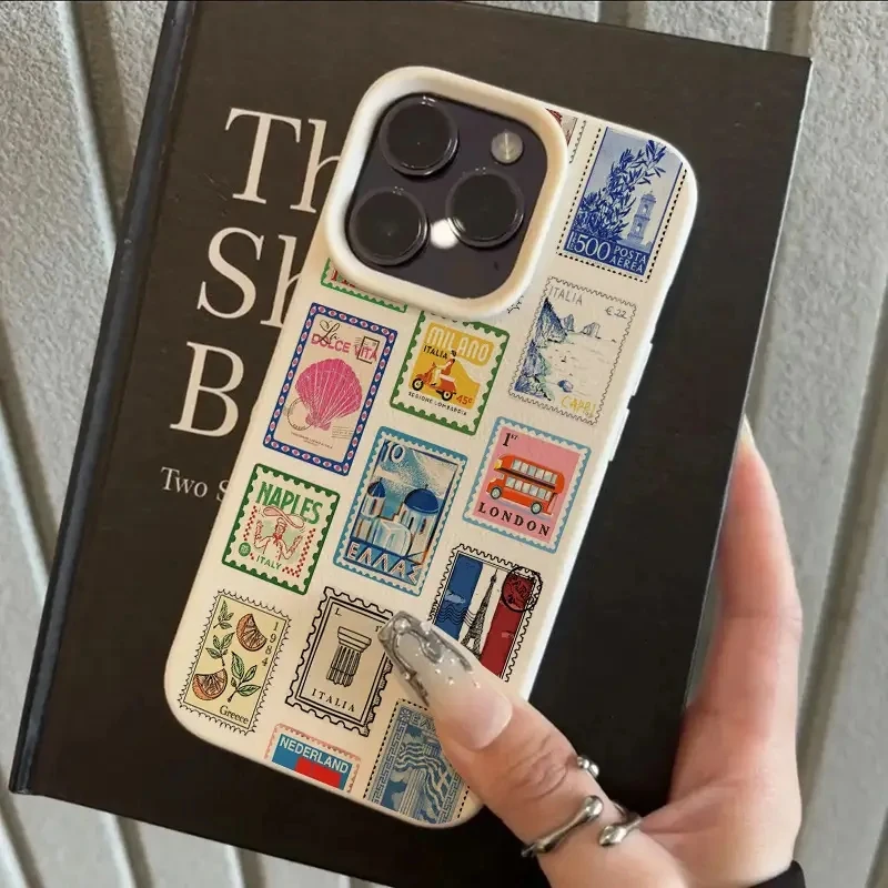 Vibrant Retro Stamp Lichee Design Cassa Del Telefono Per iPhone 17 16 15 14 Pro Max Plus Air 11 12 13 16 Plus XR XS 16E Copertura Antiurto