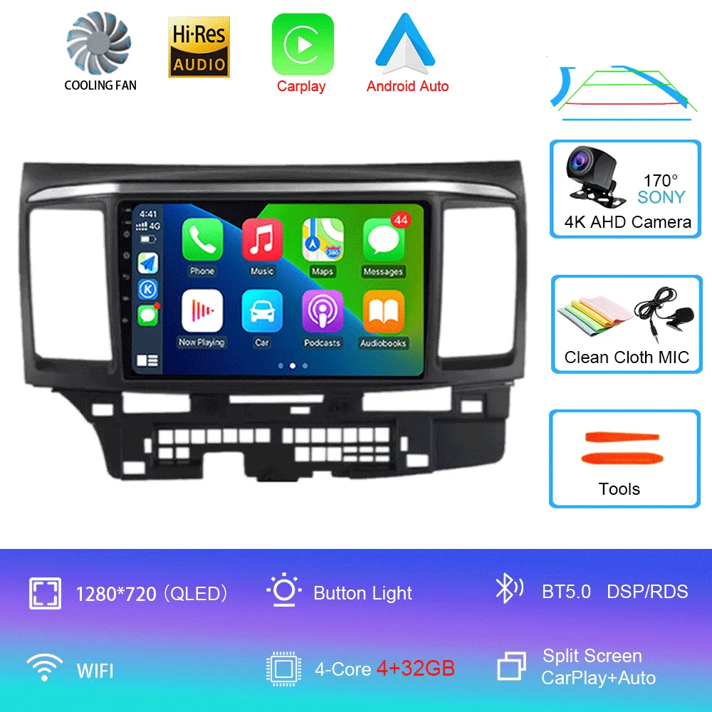 Voor MITSUBISHI LANCER 9 10 X 2008 2009 2010 2011 - 2016 9 inch Android 16 autoradio stereo audio GPS speler Carplay Auto scherm