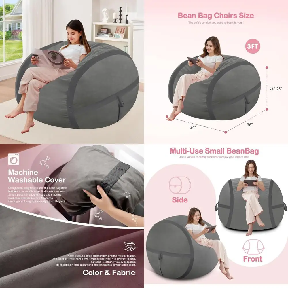 

Гигантское кресло-мешок с эффектом памяти — размер для взрослых со съемным голландским бархатным чехлом, идеально подходит для гостиной, спальни, общежития —