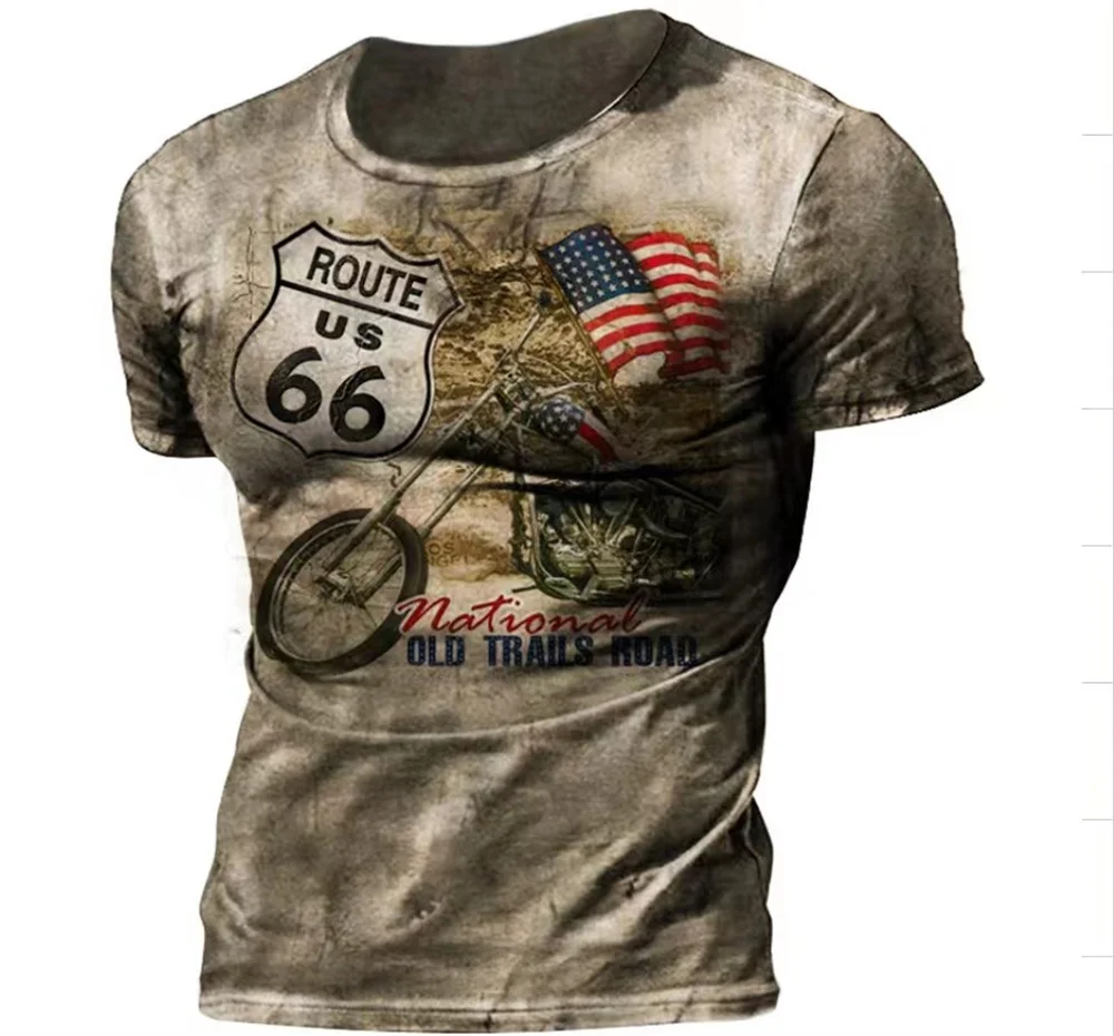 Vintage Motorcycle T Shirt For Men 3d Print Mobil Short Sleeve T-shirts Retro Men\'s Racing T-shirt Oversized Biker Tees Tops 66