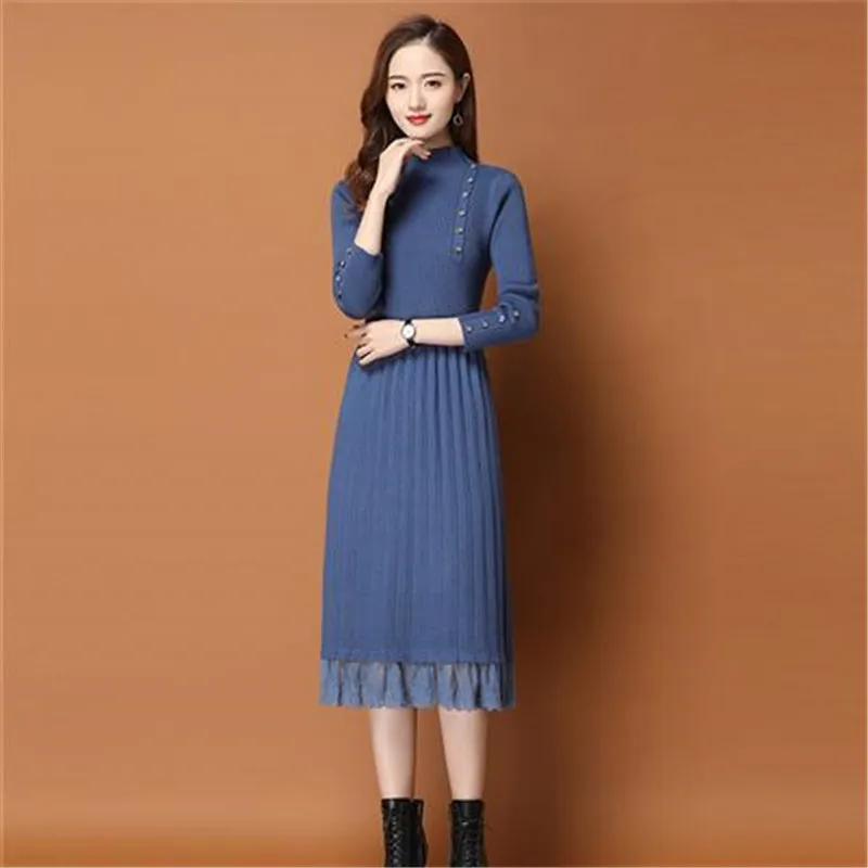 Undershirts Dress Women's Autumn Winter Long Over-the-knee Dress 2026 Thick Female Lace Knitted Sweater Vestidos