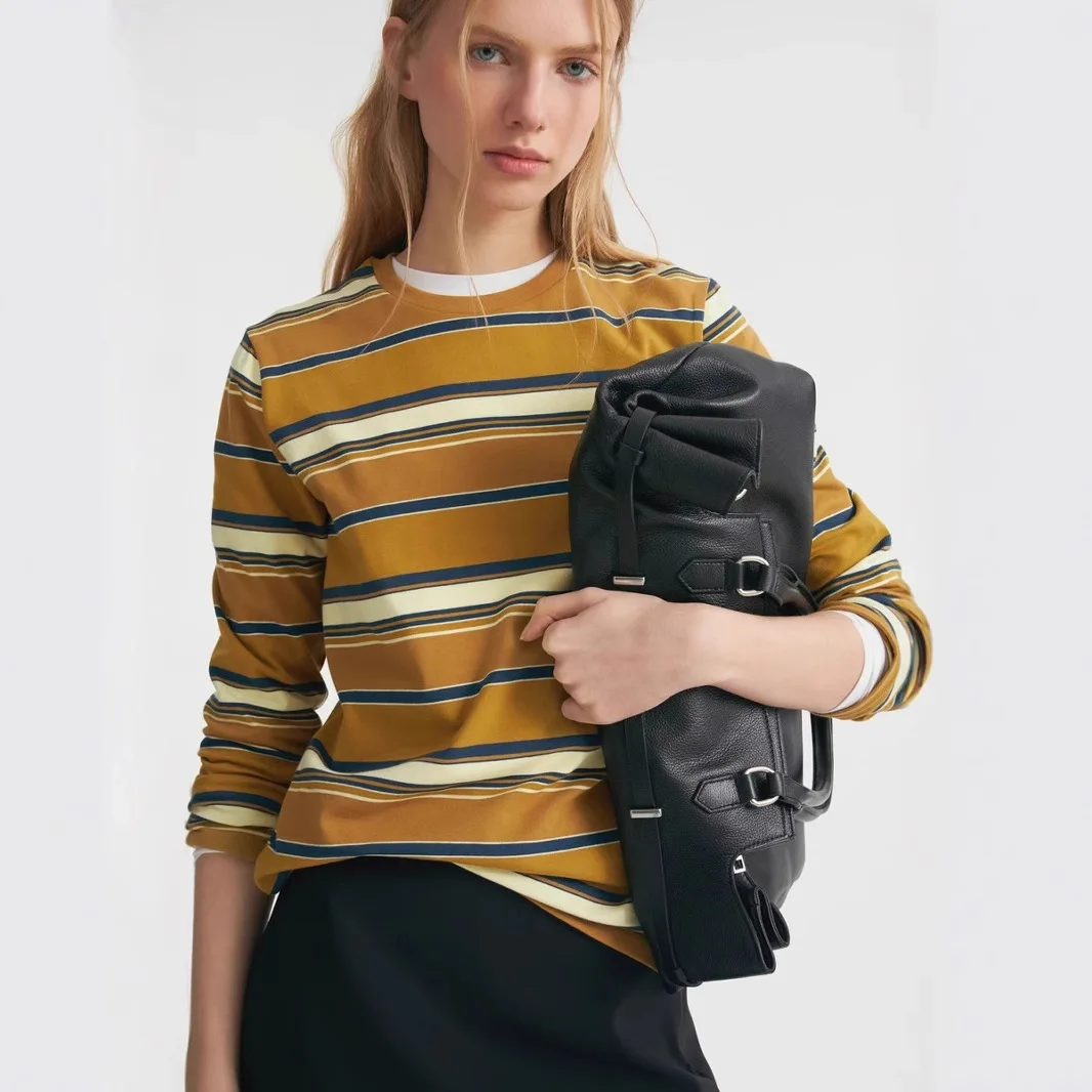 

Women's Casual Striped T-irt Loose Fit Pullover Long Sve Comfortable Linen Blend Faionable Classic Stripe Design