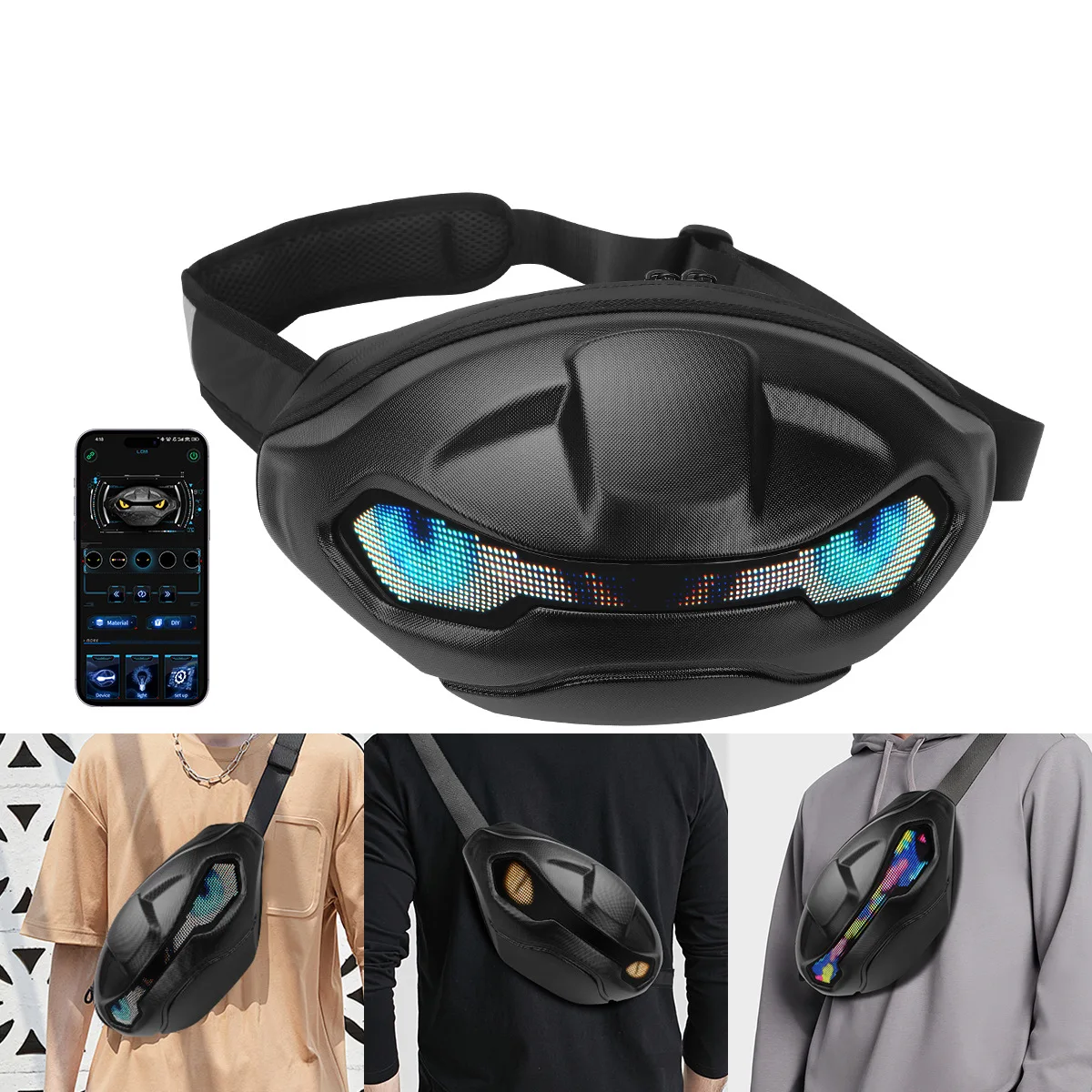 

Riding Backpack LED Backpack Motorcycle Duffel Bag Sports Waterproof Crossbody Bag App Bluetooth LED Eyes Pattern Luminous