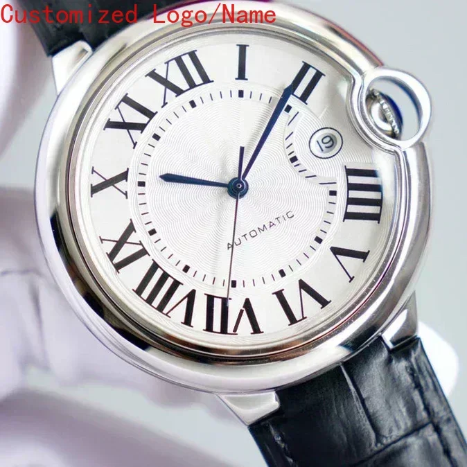 الفاخرة التلقائية الميكانيكية رجالي الياقوت 904L الفولاذ المقاوم للصدأ والجلود الأسود الأزرق بالون الساعات الرياضية حسب الطلب #1