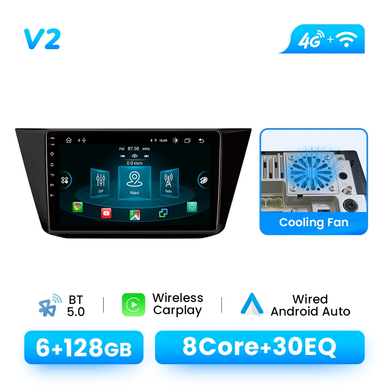 Android 14 Autoradio Speler Voor Volkswagen Tiguan 2 Mk 2016 2017 2018 2019 Draadloze CarPlay Multimedia GPS 4G Wifi DSP 1280*720 P