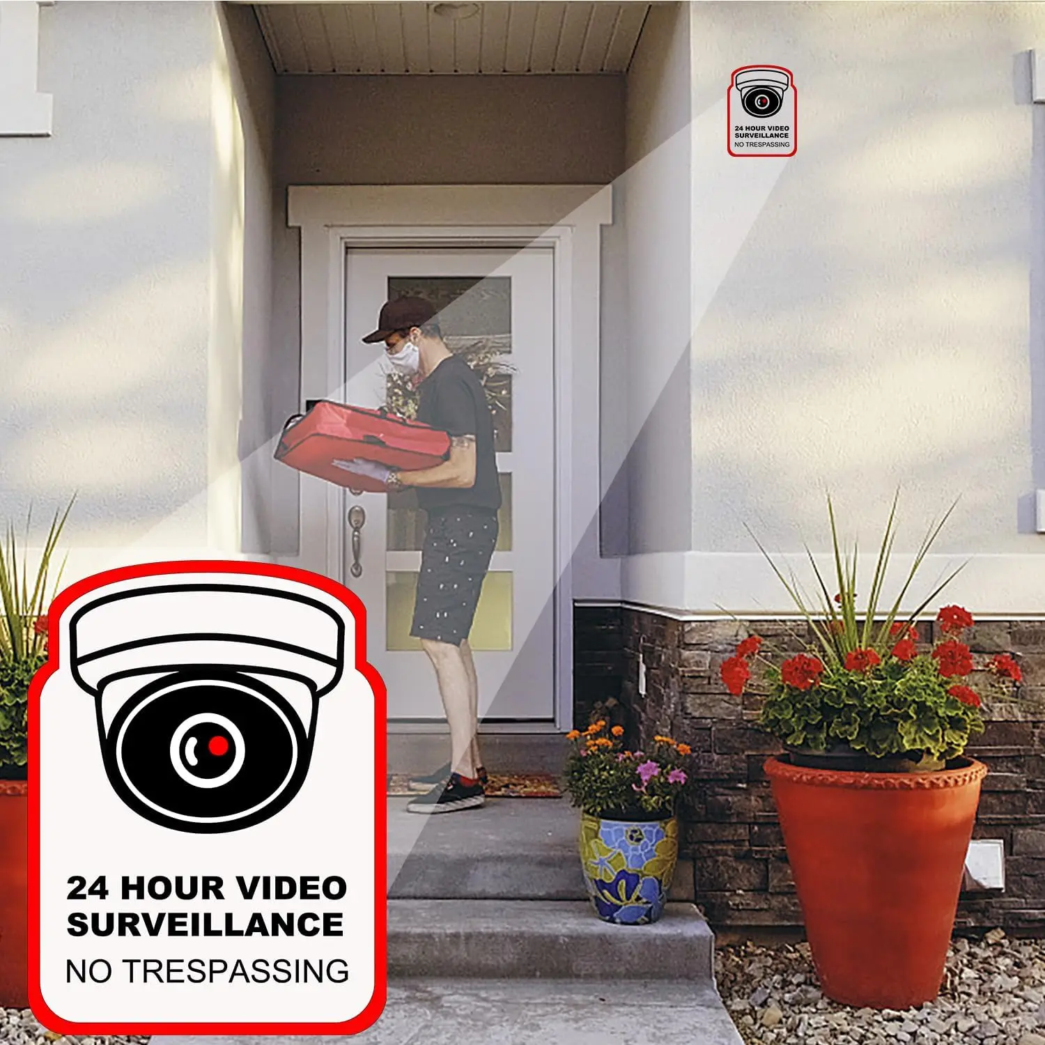 24 Hours Video Surveillance Stickers, Video Surveillance Signs, Camera Signs for Indoor and Outdoor