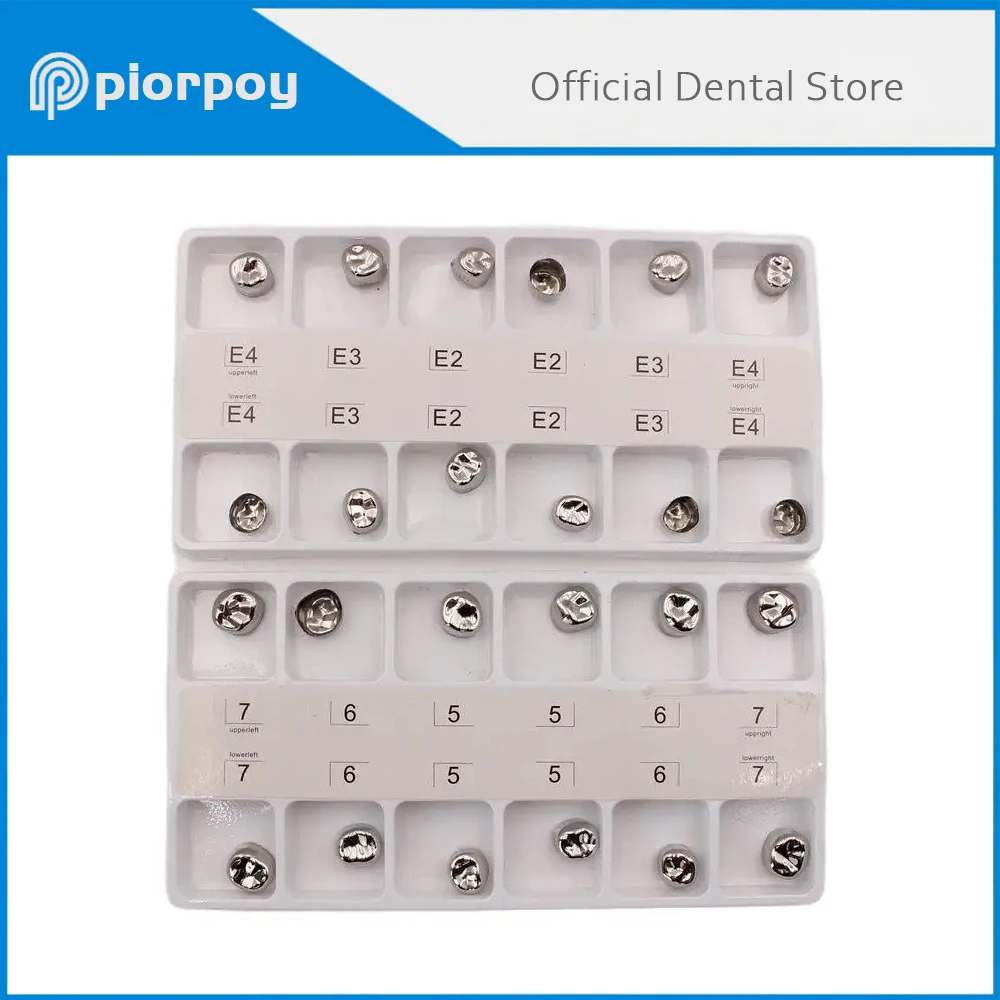 

PIORPOY 12 Pcs Dental Molar Metal Crowns Temporary Crown Veneers Material Stainless Steel Restore Chewing Function Dentistry