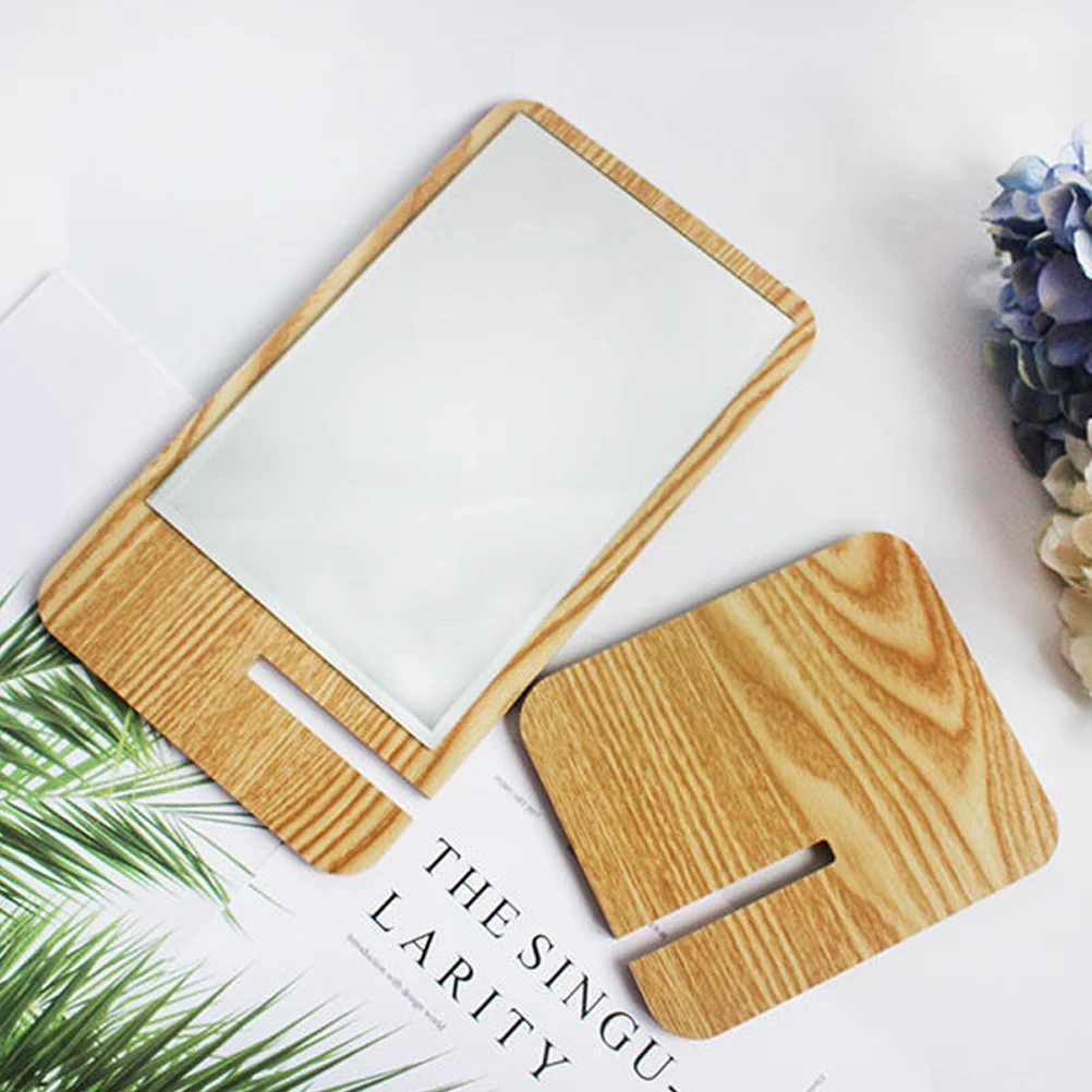 

2Pcs Foldable Wooden Table Vanity Mirror Portable Desktop Makeup Mirror Stable Stand Minimalist Design for Bedroom