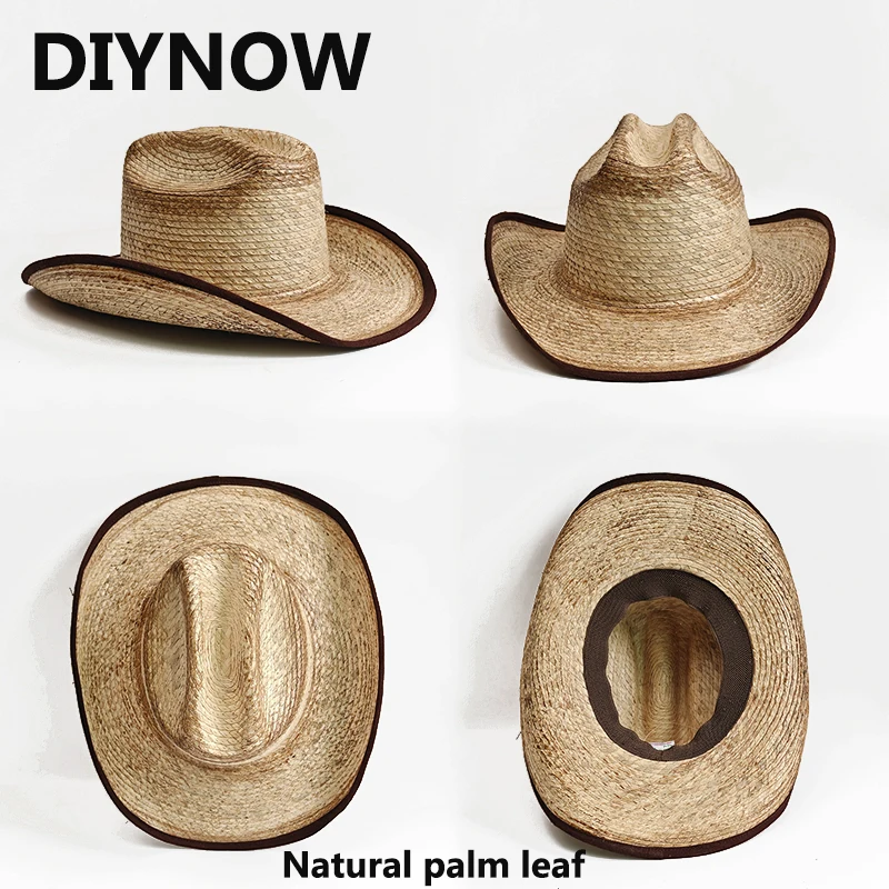 Minimalist Western Cowboy Hat Plain Natural Straw Sun Hat Wide Brim Roll Up Cowgirl Cap Summer Outdoor Travel Jazz Hats Wholesal