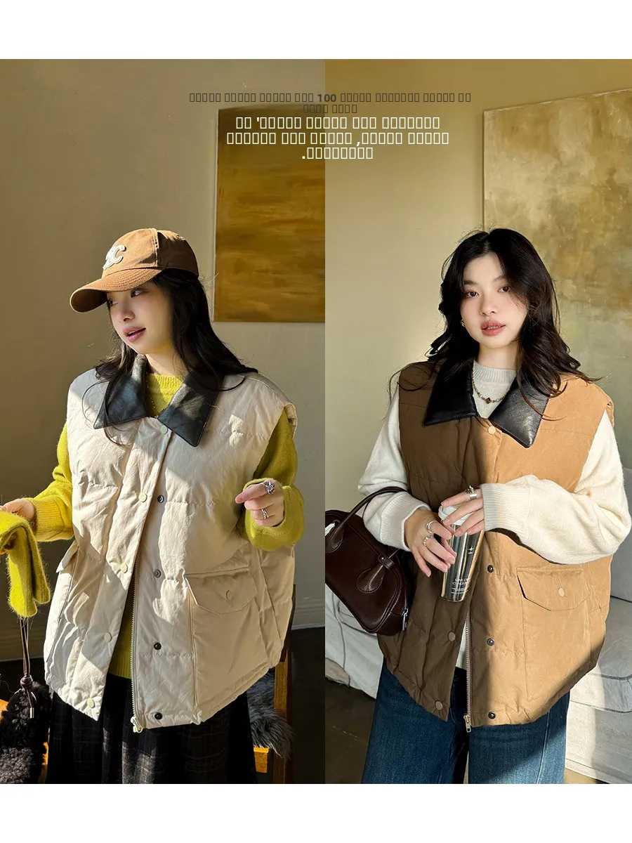 

Жилет Miu Home Light Warm в стиле ретро с квадратным кожаным воротником, наполненный 90% белым гусиным пухом, из австралийского хлопка, модный, Anni Forest