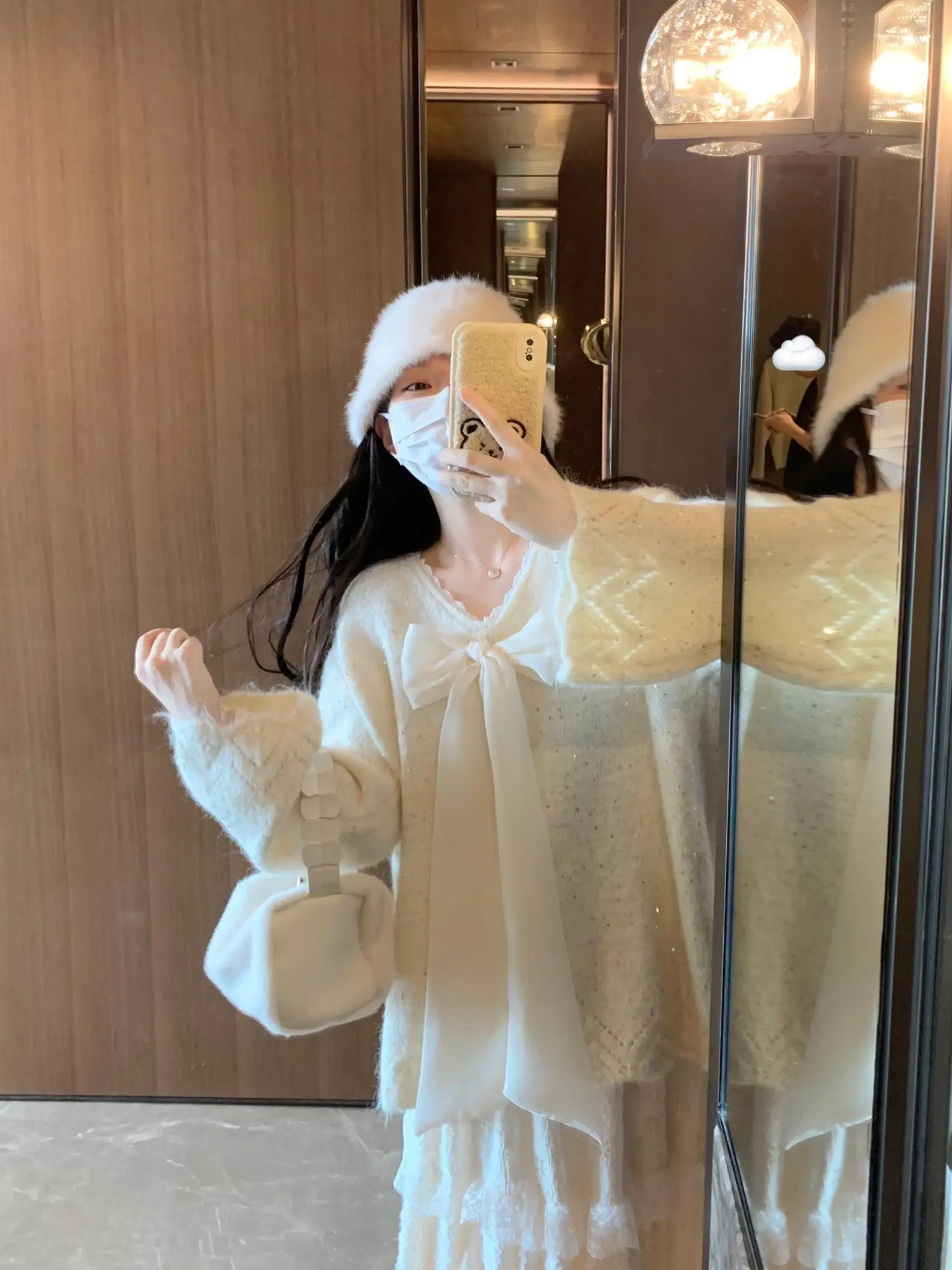 

Свитер с узлом и блестками, кружевная юбка, нежная фея, милый наряд «Маленькая фея», зима 2025 г., женская полиэстеровая одежда...