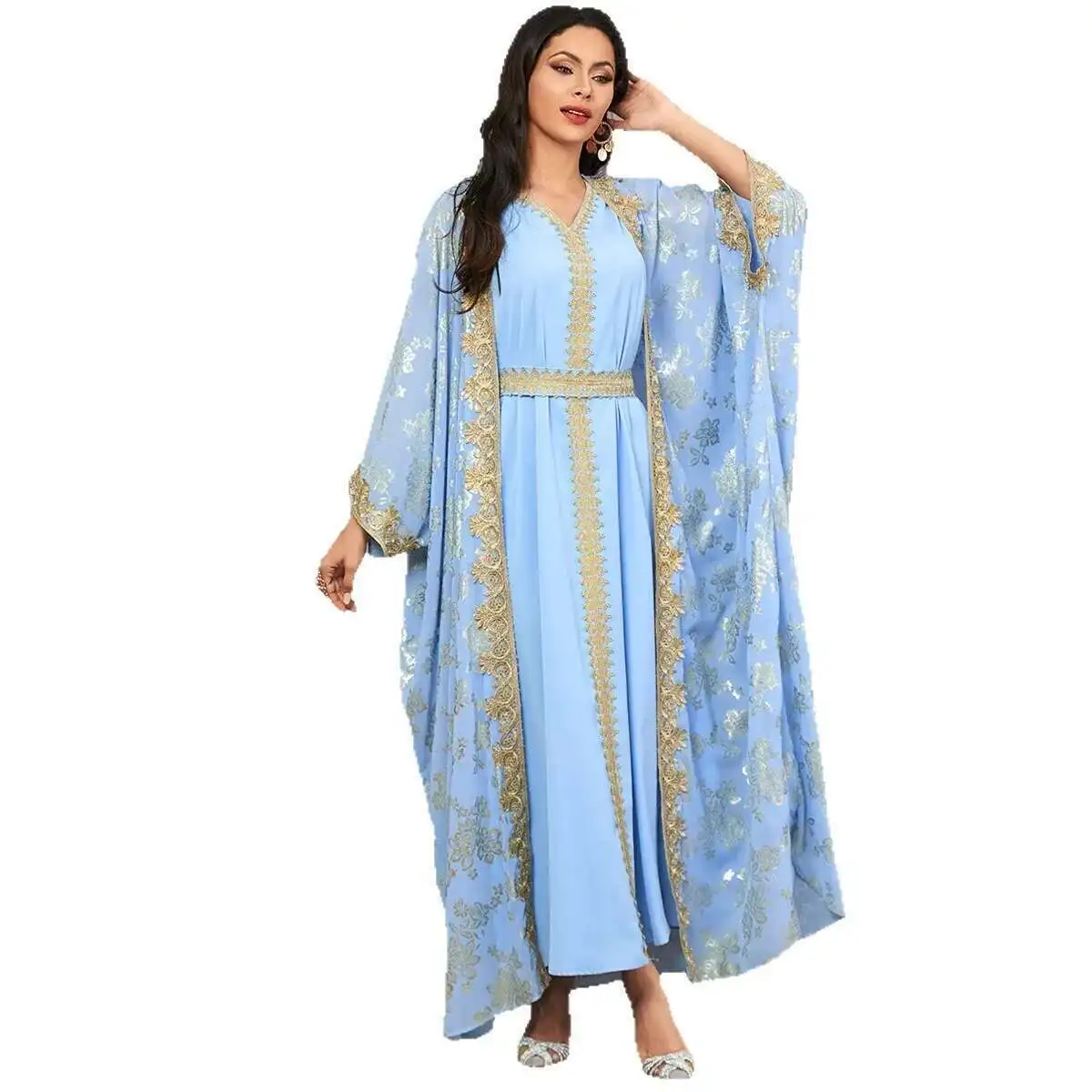 3665 femmes deux pièces ensemble Cardigan Robe longue Robe dubaï Robe musulmane longue Robe Abaya Ramadan dubaï luxe Islam élégant
