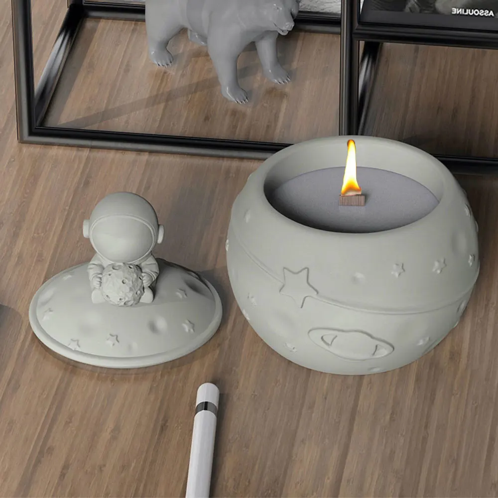 Astronaut Planet Candle Jar Silicone Mold Crater Candle Holder Mold Rocket Ornament Aroma Plaster Mold Moon Storage Box Mold