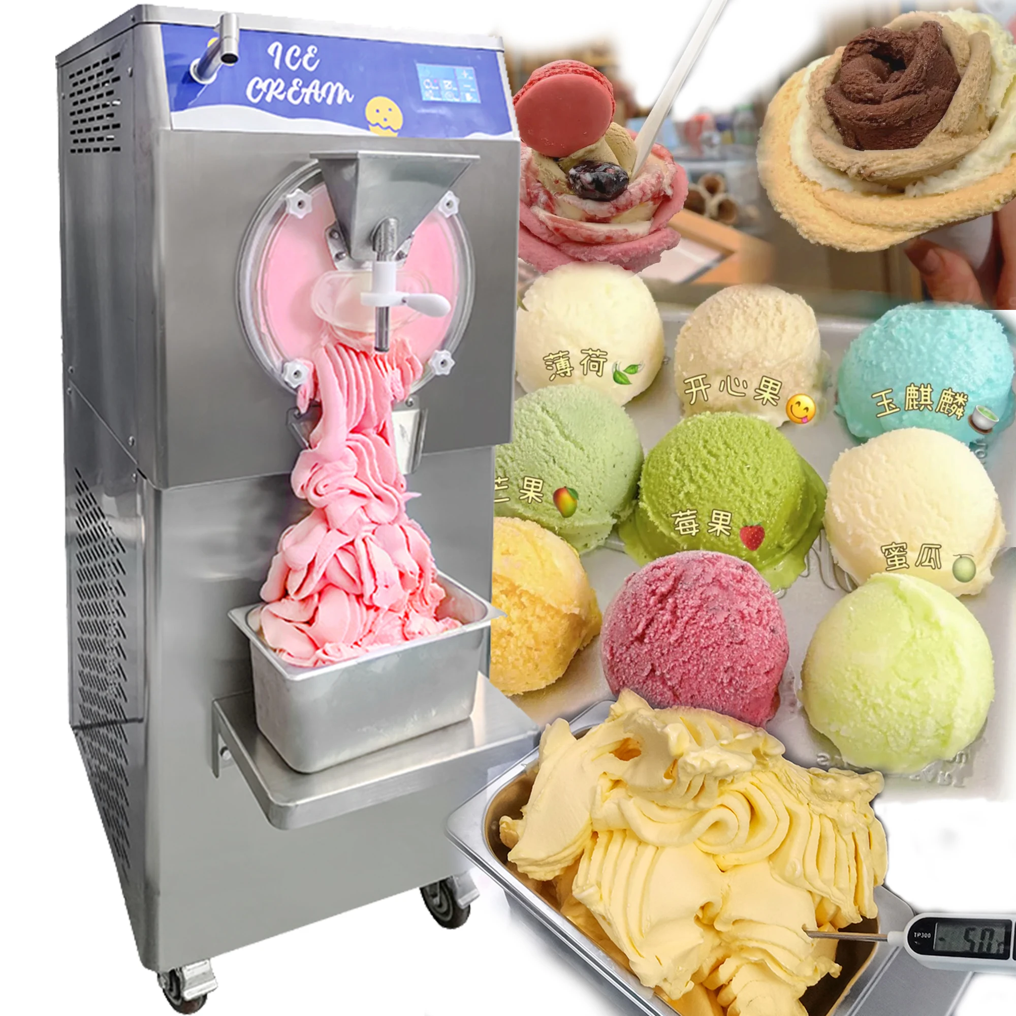 Mvckyi 48L/H Commercial Hard Ice Cream Machine With Water Tap Batch Freezer Hard Ice Cream Maker Italy