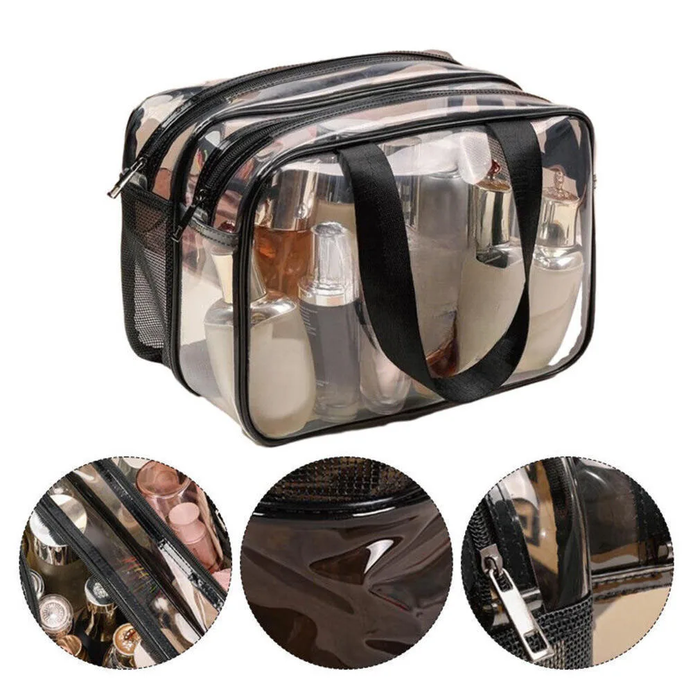 Simple transparent makeup bag double-layer waterproof  wear-resistant dry wet separation makeup bag bathroom washing storage bag