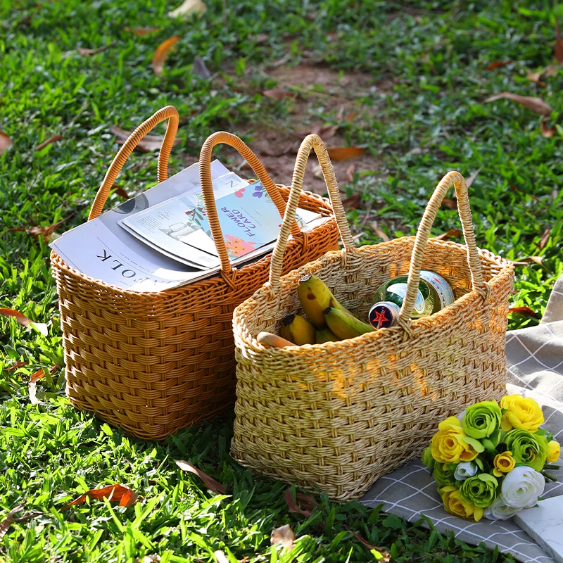 

Nordic Sle Handheld Basket Plastic Wier Outdoor Picnic op Photoaphy Props Basket Fly Storage Utili