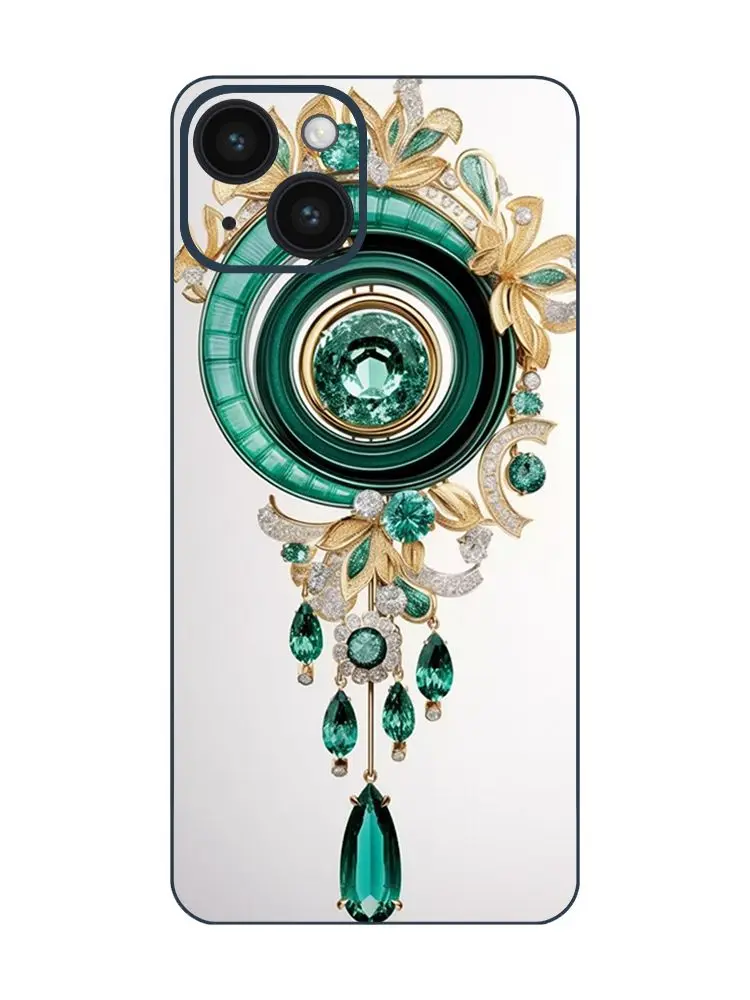 Pristine Green and White Emerald Stone Back Screen Protector for iPhone 14 With Pristine Naturalism And Whirly Design