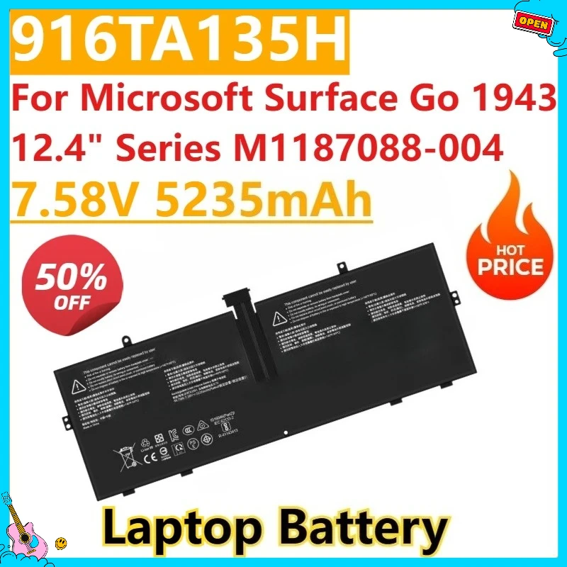 

Brand New High Quality 7.58V 5235mAh Laptop Battery 916TA135H DYNZ02 For Microsoft Surface Go 1943 12.4" Series M1187088-004