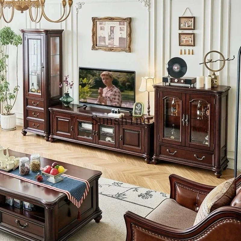 

American solid wood retro living room display dining room side cabinet against the wall display storage