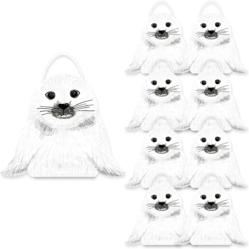 8Pcs Cute Seal Animal Gift Bags Black White Paper Bags Kids Candies Gifts for Baby Shower Winter Birthday Party Bags Supplies