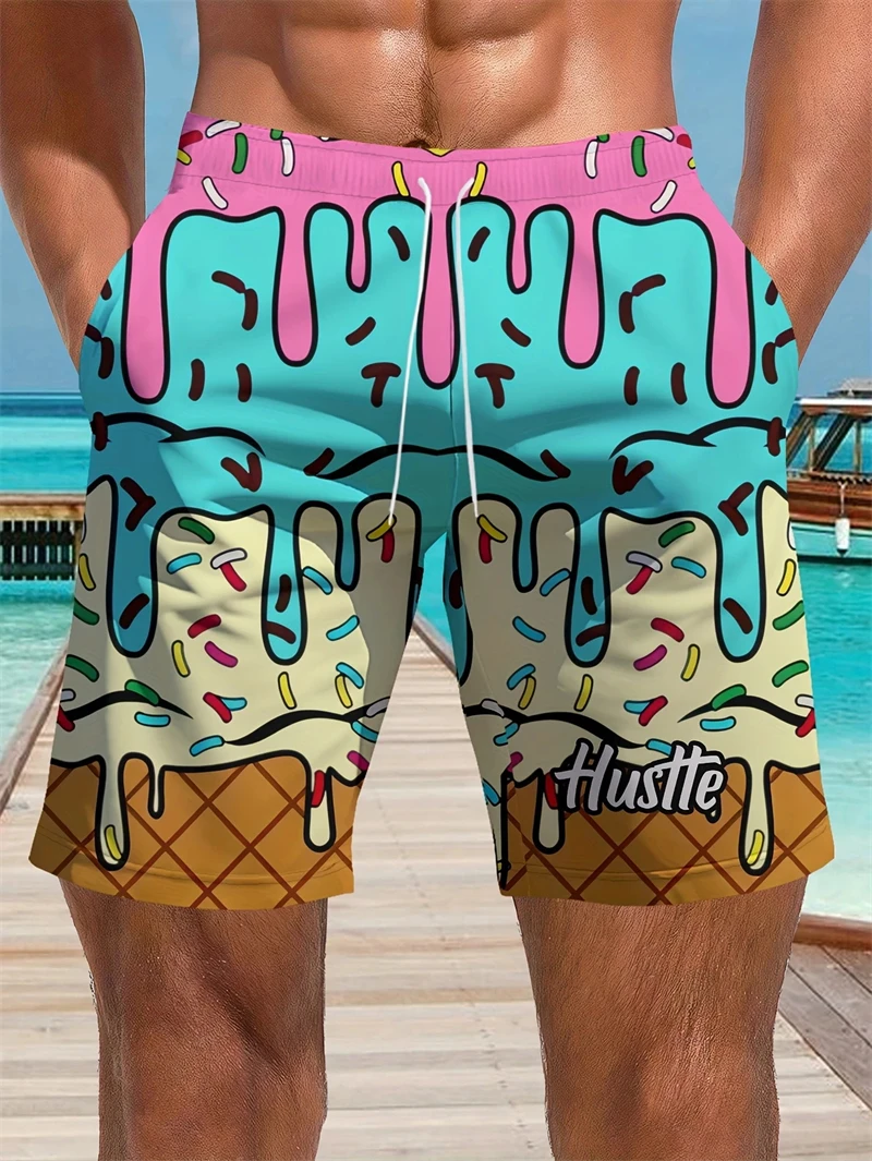 Men's Beach Shorts Pineapple Drawstring Summer Men's Swim Trunks Elastic Waist 3D Print Breathable Short Streetwear Shorts