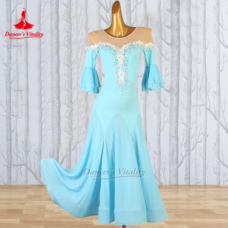 Ballroom Dance Half Sleeves Round Collar Dress Women Adult Waltz Foxtrot Tango Training&Perform Clothe Custom Dancer's Vitality