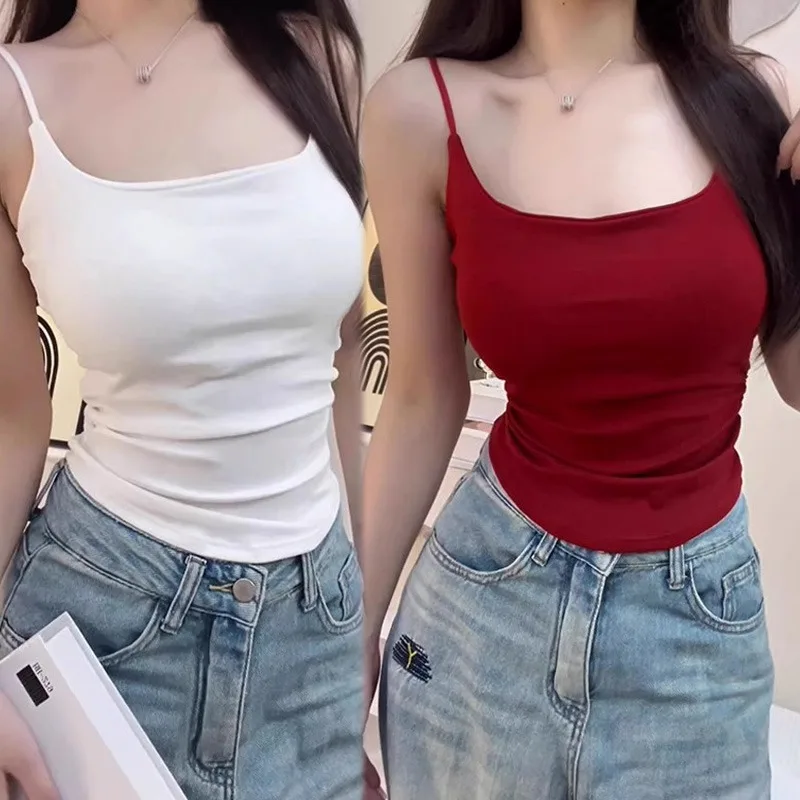 Novas mulheres ajustáveis sem mangas topos sexy doce magro elástico camis cor sólida algodão macio respirável senhoras pequena camisola colete
