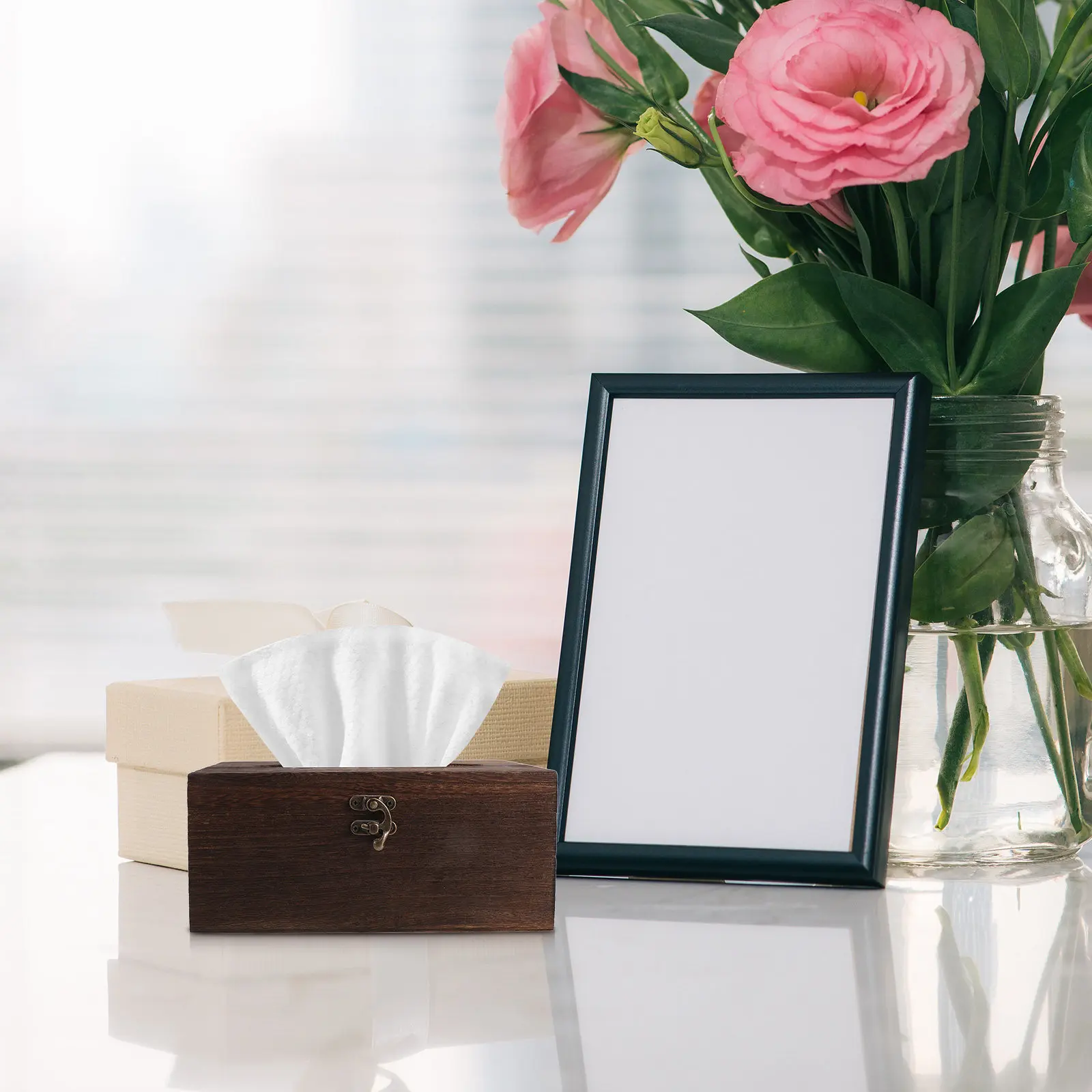 Rectangular Wood Tissue Box Vintage Decorative Cover for Bathroom Bedroom Office Car Tabletop Home Matching Retro Style Decor