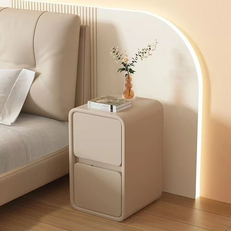 

Ultra-Slim Modern Solid Wood Eco-Friendly Bedside Table Cream Finish Luxury High-End Premium Quality Apartment Bedroom Furniture