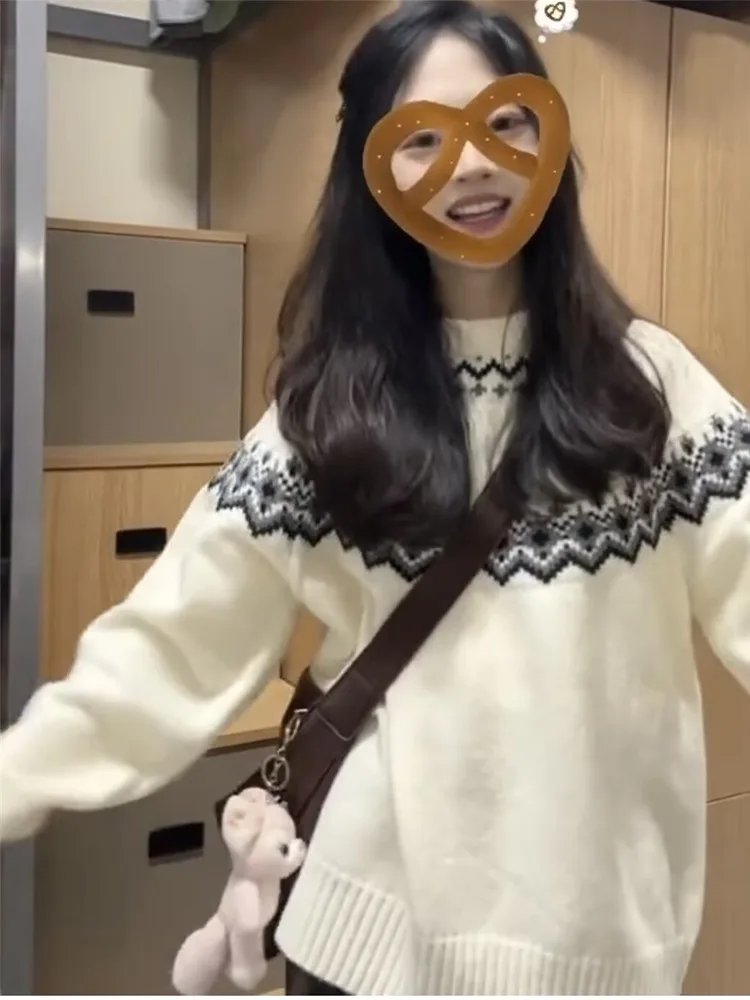 

Loose Women's Knitted Sweater White Lazy Sle Autumn Winter New Arrival Inner Wear Base Top Fee Island Comfortable Long Sve