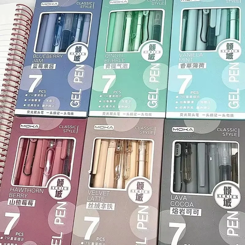 

7Pcs Quick-Drying Ink Gel Pen Highlighter Pen Set Student Tip Ballpoint Pen Writing Tools For School Stationery Office Supplies