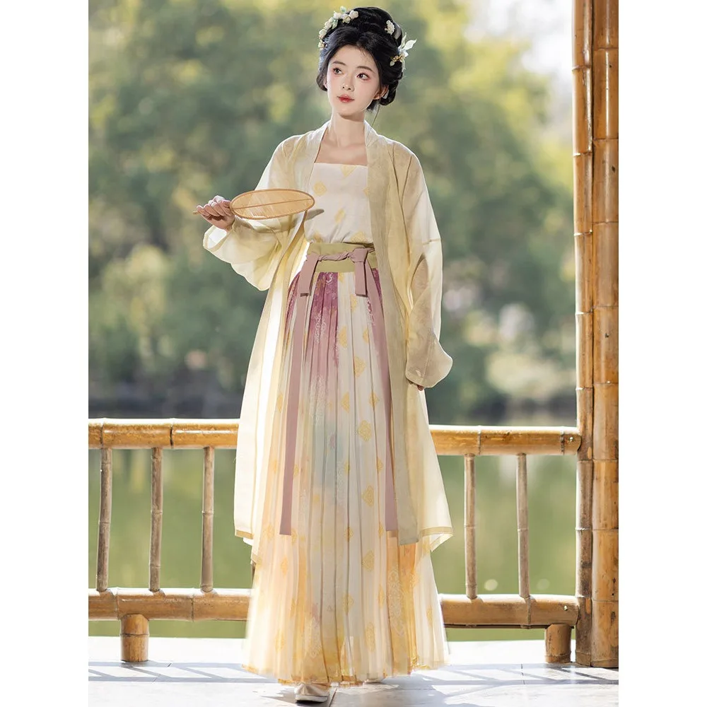 

Женская одежда Song Hanfu: длинная рубашка с узкими рукавами из тенсела, плиссированная юбка, новая летняя одежда в национальном стиле на каждый день.