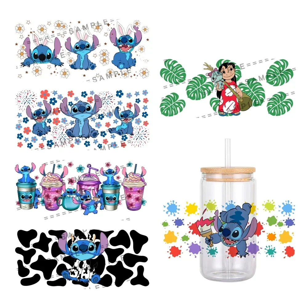 W 11x24cm Mini Cartoon Stitch Pattern UV DTF Transfer Sticker Waterproof Transfers Decals For 16oz Cup Wrap Stickers