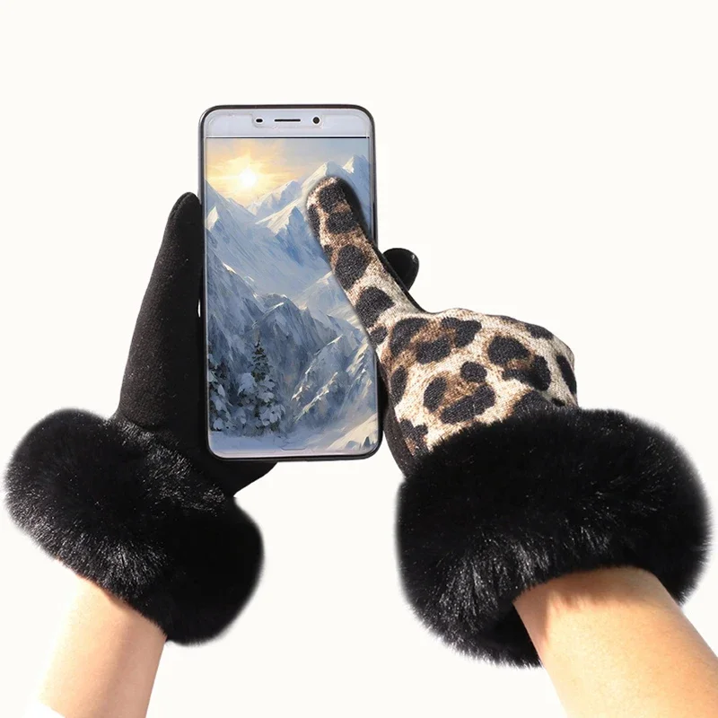 ヴィンテージファッションヒョウ柄手袋レディースヒョウ柄ソフトタッチスクリーン手袋冬暖かいソフトタッチスクリーン手袋