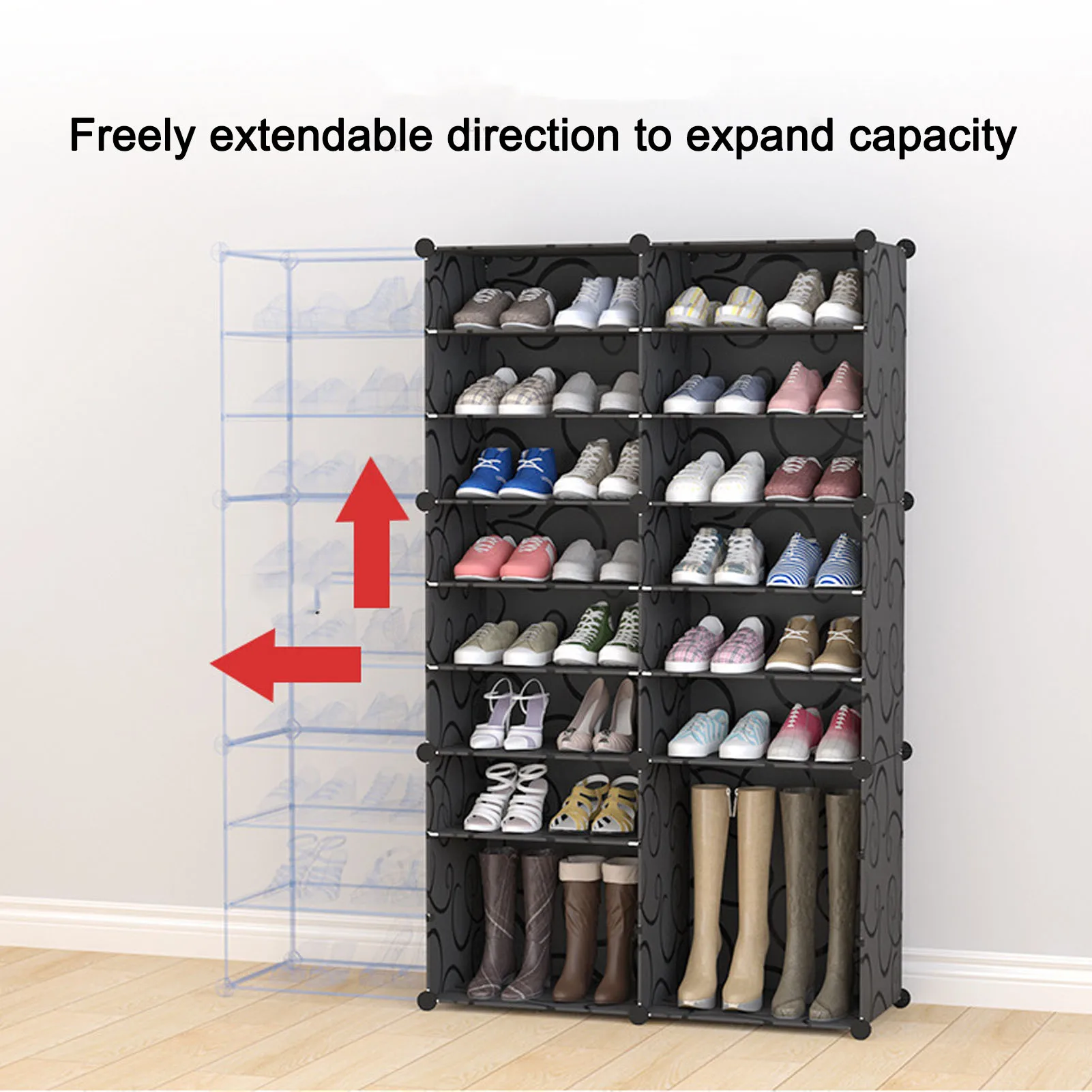 

Tall Shoe Cabinet Multifunction Strong Load Bearing Space Saving Vertical Shoe Rack Organizer Modern with Clear Door for Home