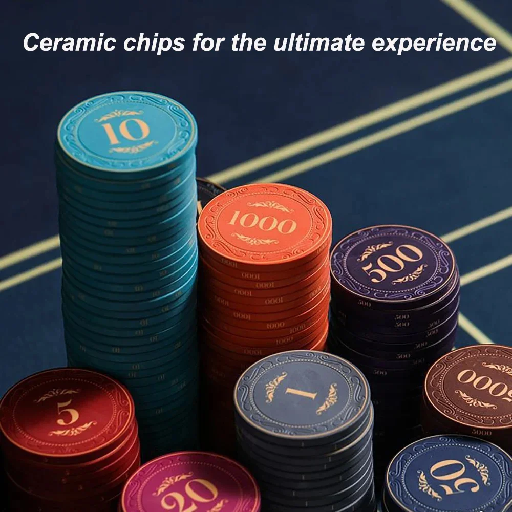 10PCS 39MM Ceramic Poker Chips Engraving Texas Hold'em Poker Ceramic Chips Entertainment Game Coins For Family And Friend Party